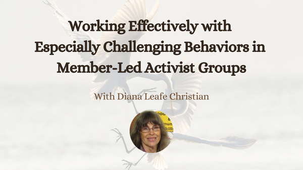 Working Effectively with Especially Challenging Behaviors in Member-Led Activist Groups. Webinar recording available